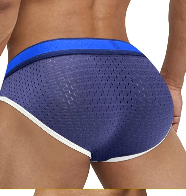 Men's Low Waist Slimming Mesh Briefs U Convex Pouch Elastic Waistband Breathable Colorful Jockstrap Underwear