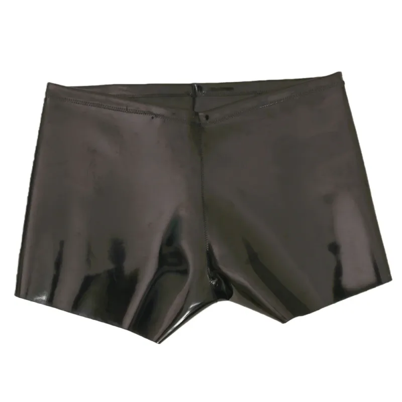 Sexy Men Hot Shorts New Double Sided PU Leather Shorts Wet Look PVC Convex Pouch Boxers Tights Swimming Trunks Boxershorts