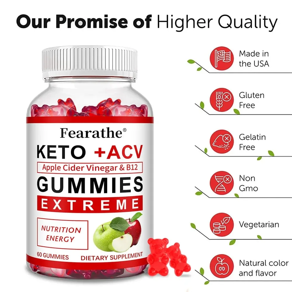 Fearathe Slimming Keto Apple Cider Vinegar Gummies Supplement Weight Loss Reduces Anxiety & Stress Boost Immune System — image 5