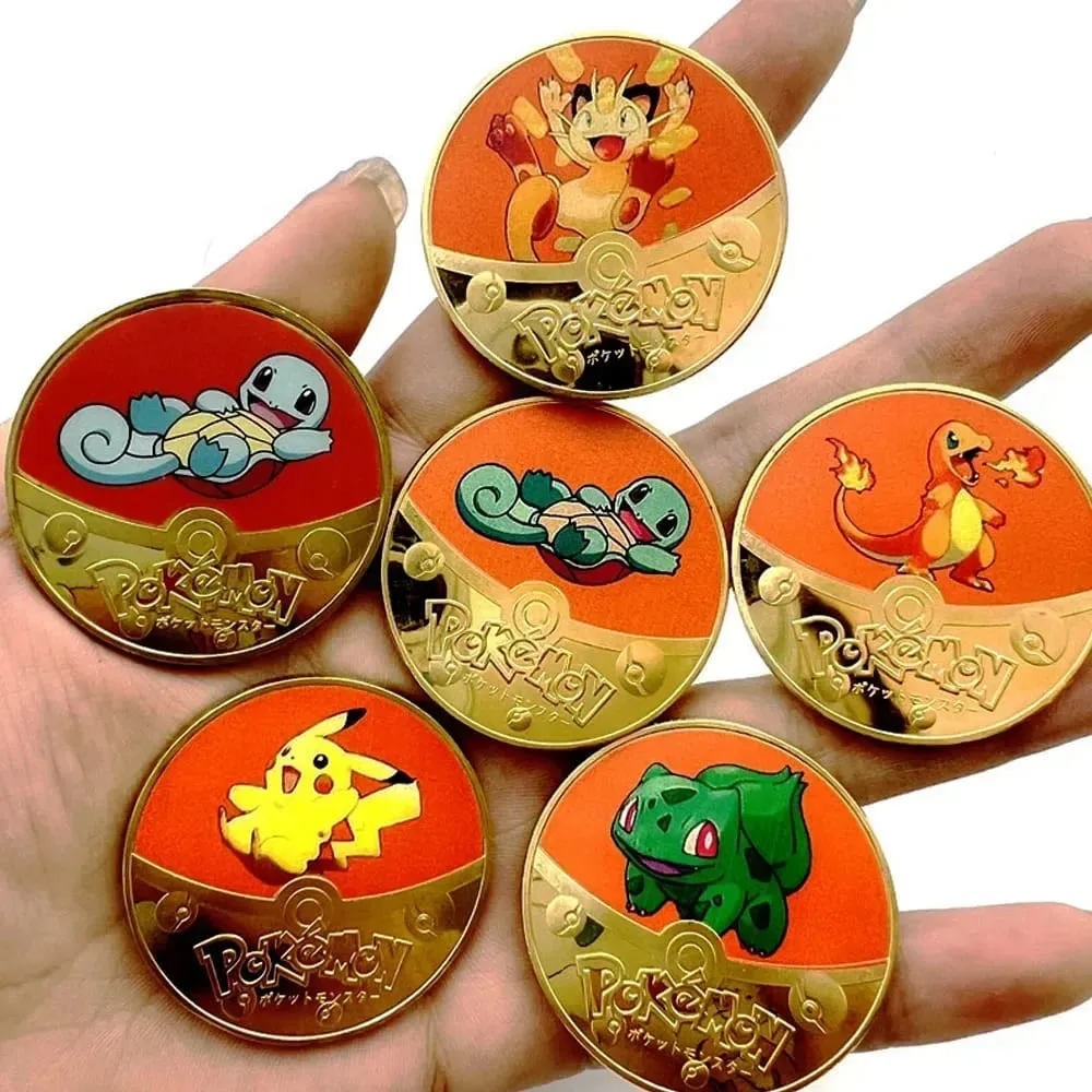 Pokemon Đồng Tiền Vàng Pikachu Anime Đồng Tiền Kỷ Niệm Charizard Vàng Kim Loại Tròn Đồng Xu Đồ Chơi — image 4