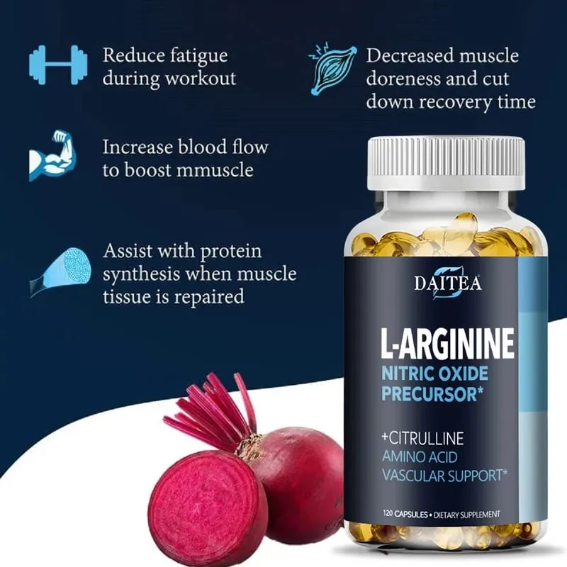 Daitea L-Arginine Supplement - For energy strength and endurance support during exercise | Muscle Mass Non-GMO