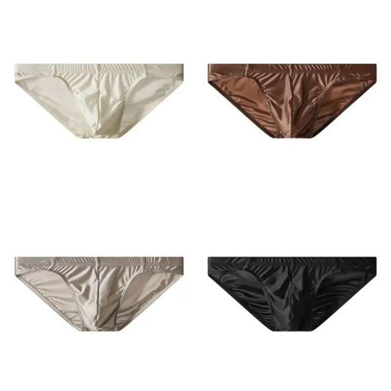 Comfortable Low Waist Men Thin Panties Male Lingerie Simple Men's Underwear Underpants Satin Silk Briefs Gifts — image 6