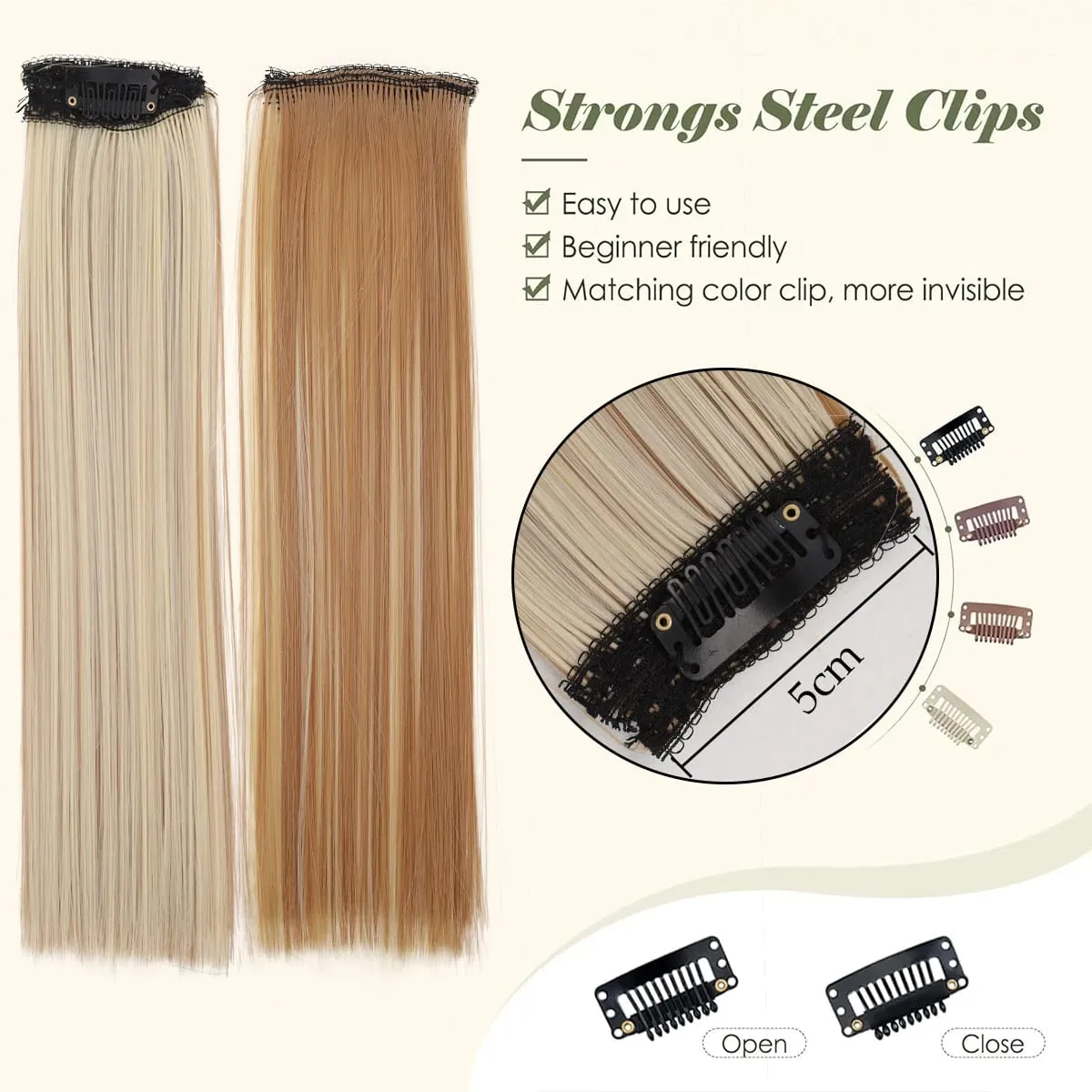 6PCS 6 Clips In Synthetic Hair Extensions Medium Short Straight Clip In Highlights Hairpiece For Women Daily Use