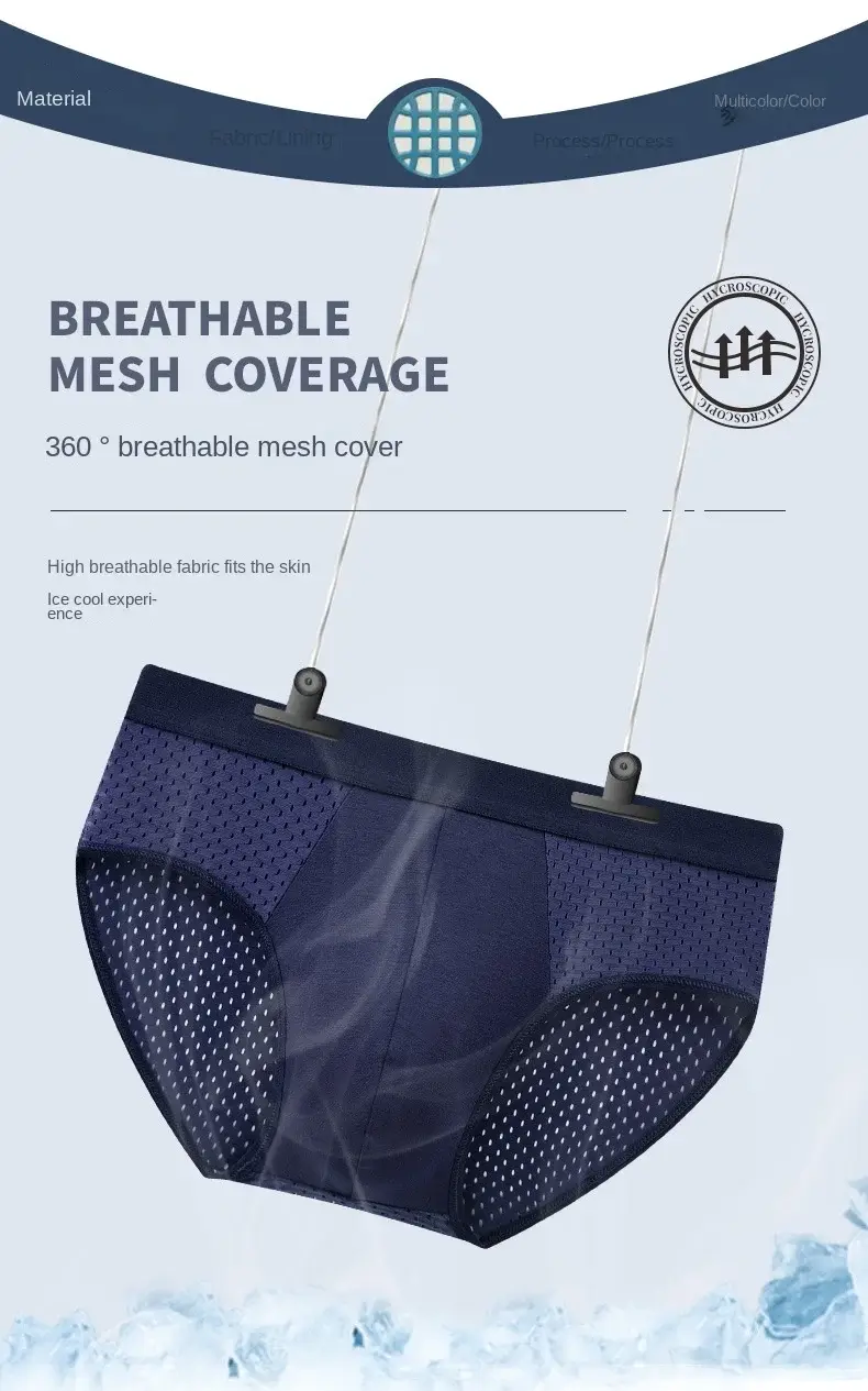 Homens sólidos verão roupa interior de seda gelo boxershorts cuecas respiráveis ​​roupa interior de fibra de carbono de bambu anti-bacteriano oco calcinha