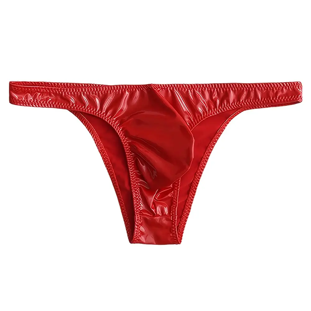 1pc Men Glossy Faux Leather Briefs Bulge Pouch Wide Waist Low Rise Underwear Erotic Lingerie Half-exposed Butt Gay Sissy Briefs — image 3