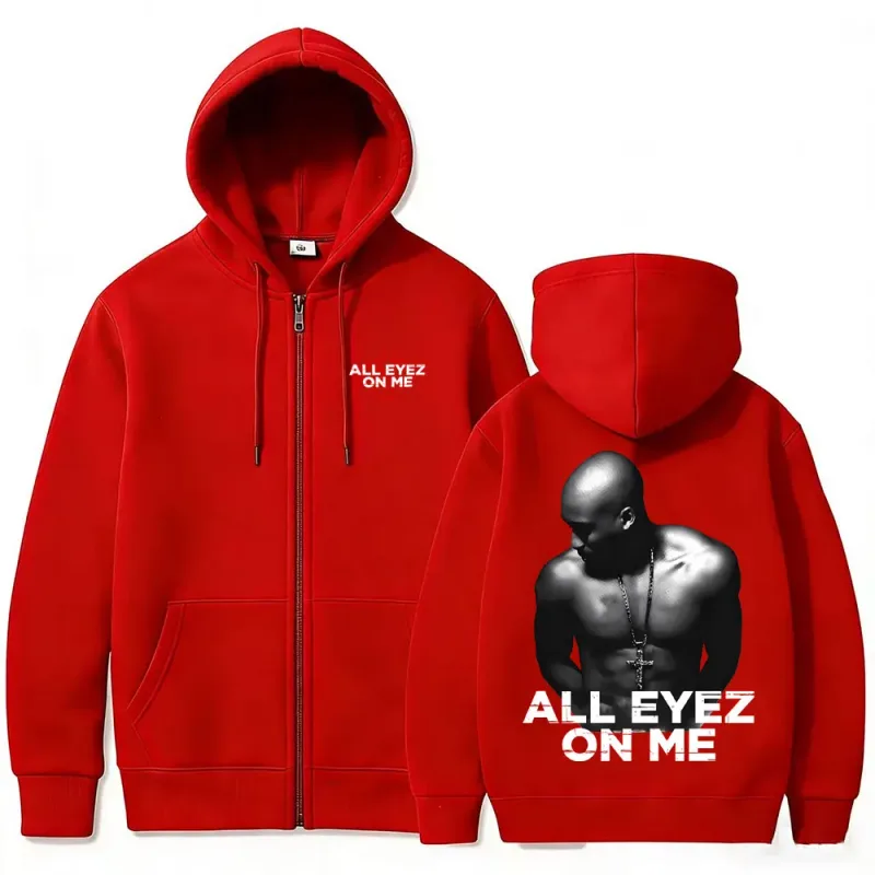 Rapper Tupac 2pac All Eyez on Me Cross Rits Hoodie Mannen Vrouwen Hip Hop Mode Zip Up Hoodies Heren Casual Oversized Streetwear