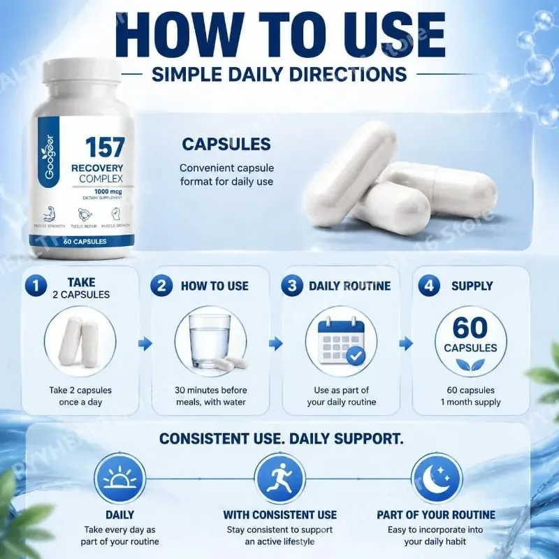 157 Complex Capsules Recovery with L-Valine and L-Glutamine for Recovery Support Muscle Growth Amino Blend 1000 Mcg 60 Capsules