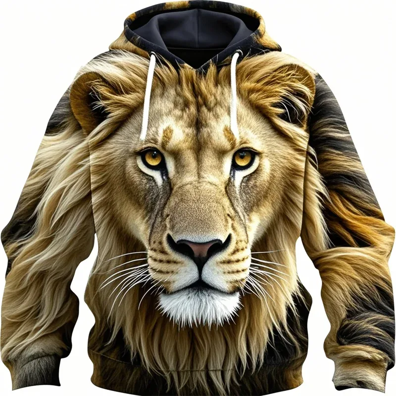 3D Aslan Grafik Baskılı erkek Hoodie Moda Sokak Kapşonlu Kazak Yaz Sonbahar Büyük Boy Eşofman Kazak Rahat Kapüşonlular — image 13