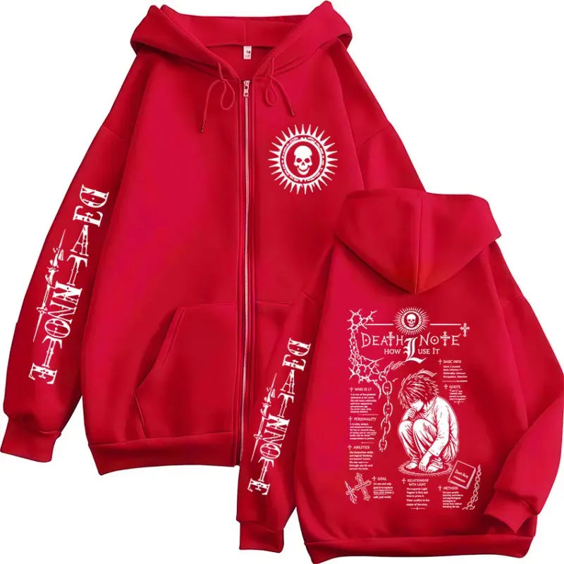 Anime Death Note L·Lawliet Ryuk Dragkedja Huvtröjor Herrkläder Mode Fritidsdag Långärmad Zip Up Huvtröjor Jackor Kappor