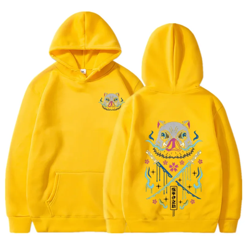 Inosuke Anime Hoodies Herr Dam Kimetsu no Yaiba Kawaii Manga Sweatshirts Gothic Harajuku Hood Pullover Casual Streetwear