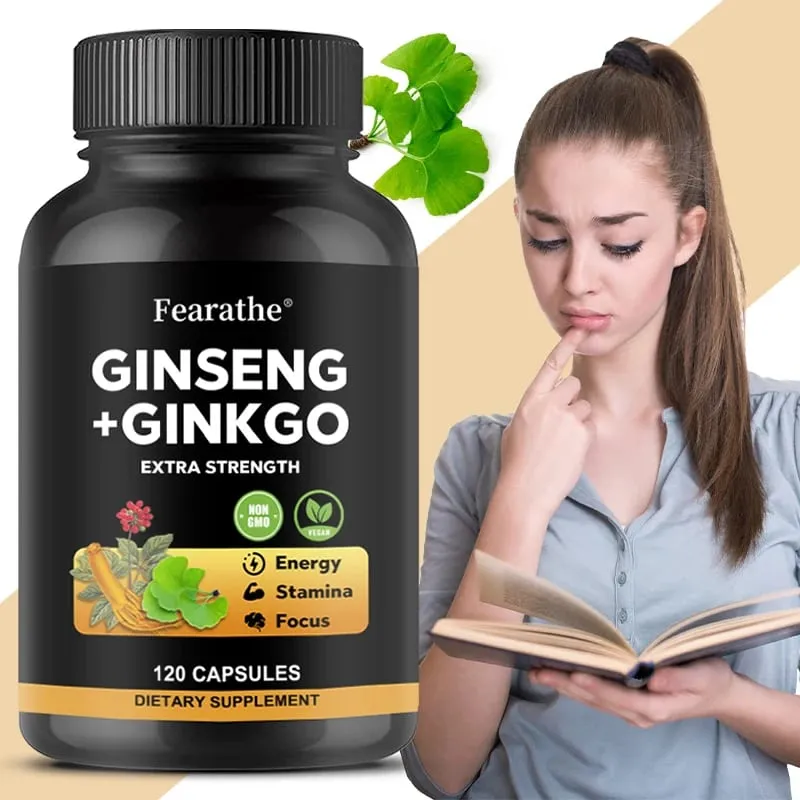 Panax Ginseng + Ginkgo Biloba Complex Capsules - Traditionally Used to Boost Energy Memory and Focus for Men and Women