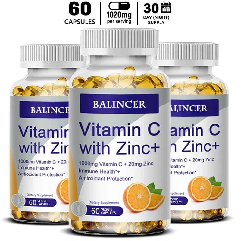 C-vitamin cinkkel Biológiailag hozzáférhető aszkorbinsav, cink-oxid, nem GMO és gluténmentes kiegészítő