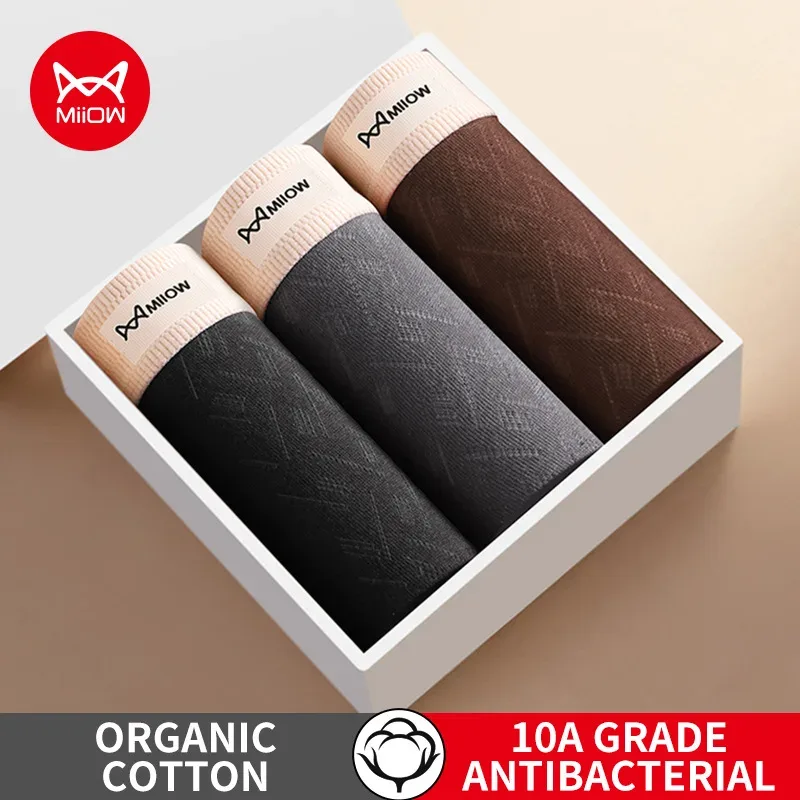 MiiOW 3Pcs Cotton Men Underwear 10A Antibacterial Crotch Men's Panties Breathable Mesh Man Underpants Softness Mens Boxer Briefs