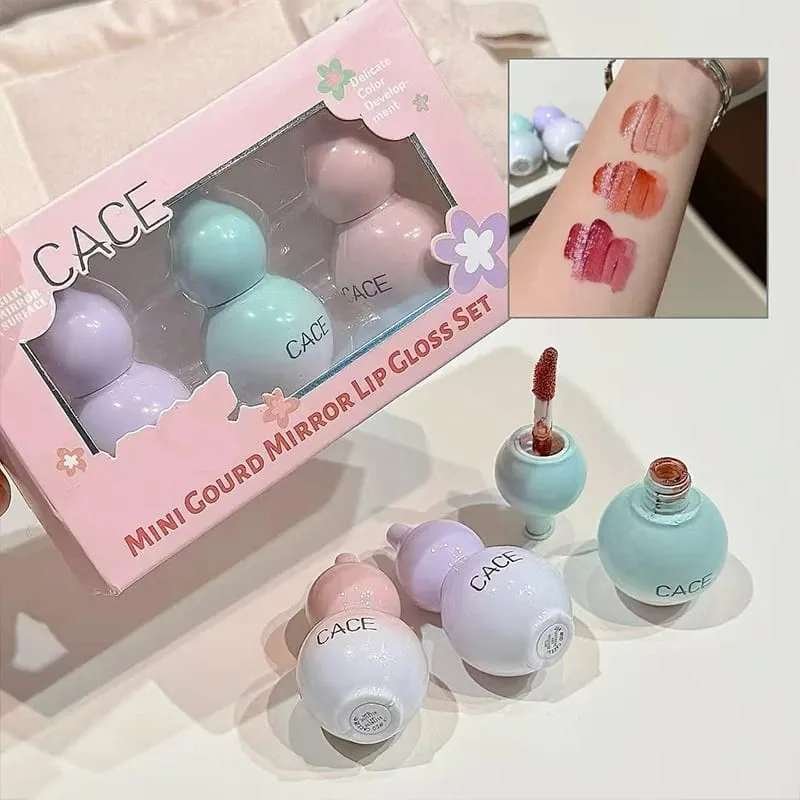 Mini Gourd Watery Mirror Lip Glaze Σετ 3 χρωμάτων Διαρκής Ενυδάτωση Water Glass Lipgloss Tint Hydrating Lip Stain Kit