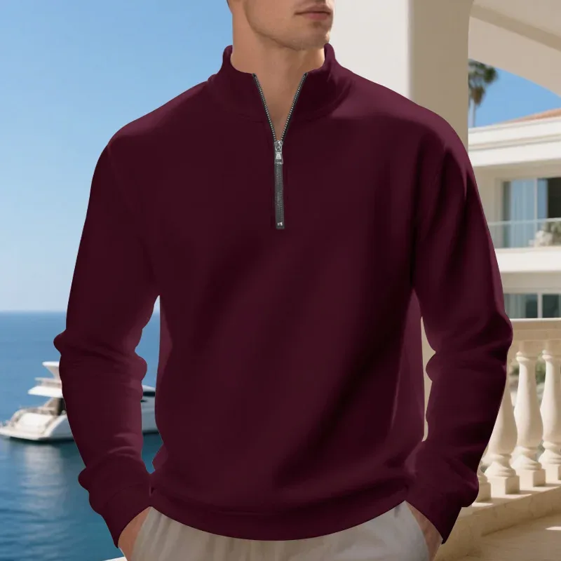 Pull polaire à manches longues et col montant pour homme, pull ample et confortable, décontracté et confortable, avec fermeture éclair, automne et hiver — image 7