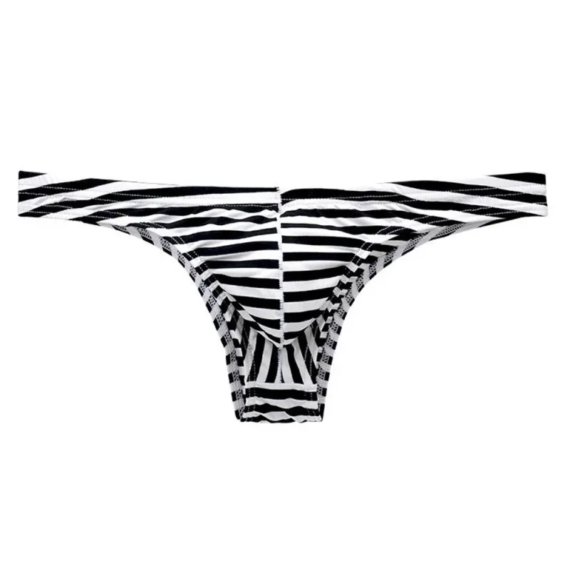 Europe Men's Striped Bikini Briefs Low Waist Sexy U Convex Underwear Male Half Covered Buttocks Tanga Panties Plus Size M-XXXL — image 15