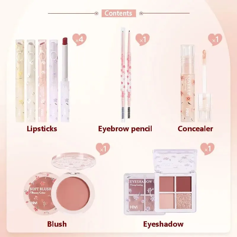 8 PCS Makeup Kit Waterproof Lipstick Eyebrow Pencil Concealer Blush Eyeshadow Palette Korean Cosmetics Full Set For Women