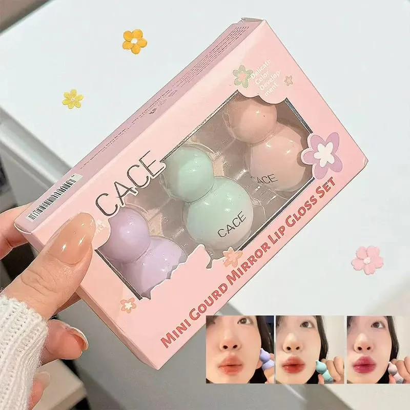Mini Gourd Watery Mirror Lip Glaze Σετ 3 χρωμάτων Διαρκής Ενυδάτωση Water Glass Lipgloss Tint Hydrating Lip Stain Kit