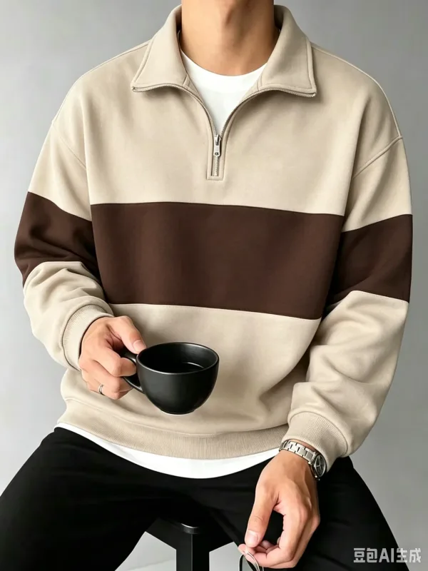 Φθινοπωρινά και χειμερινά Color Blocking Ανδρικά ρούχα casual Φούτερ με μακρυμάνικο μισό φερμουάρ Street Trend Stand γιακά κουκούλα