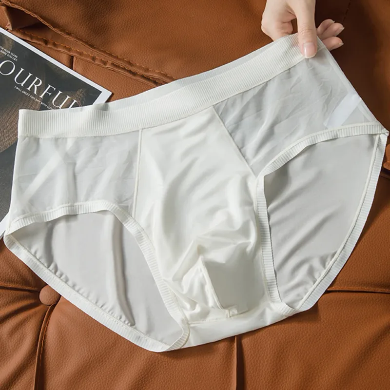 Men Ice Silk Seamless T-Back Mesh Sheer Brief Underwear Ultra-Thin Lingerie Mid Rise Calcinha Cool Extreme Men's Panties Classic — image 14