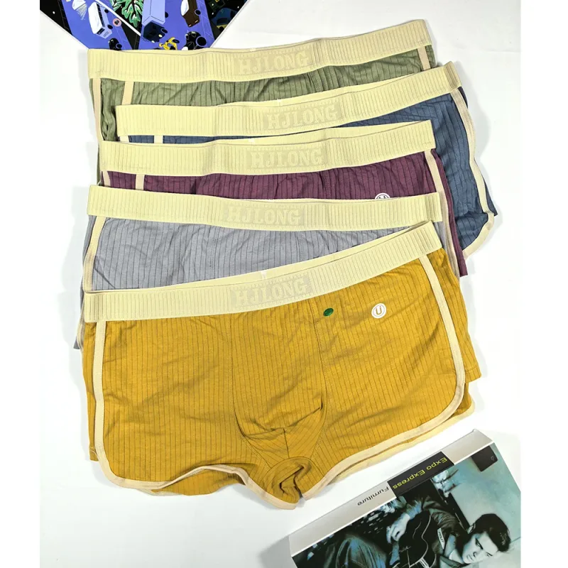5PCS/Pack Fashion Dopamine 100% Cotton Solid Striped Men's Underpants Breathable Mesh Pouch Panties High Elastic Men Underwear — image 18