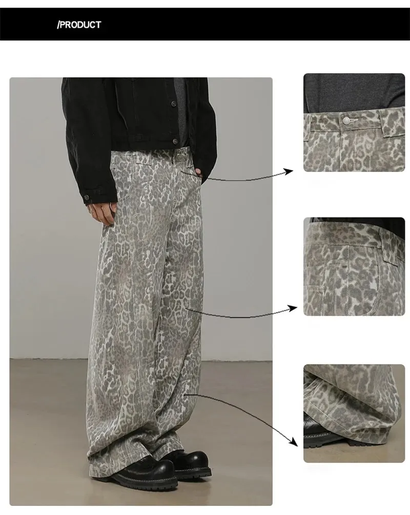 2026 Νέο Vintage Distressed Leopard Printed Y2K Jeans Ανδρικό High Street φαρδύ κυρτό τζιν παντελόνι Hip Hop Fashion Punk Jean — image 9