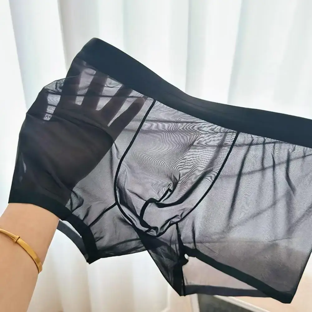남자 복서 투명 경량 남자 속옷 탄성 중반 허리 U 볼록 얇은 관점 반바지 팬티 원활한 팬티 — image 5