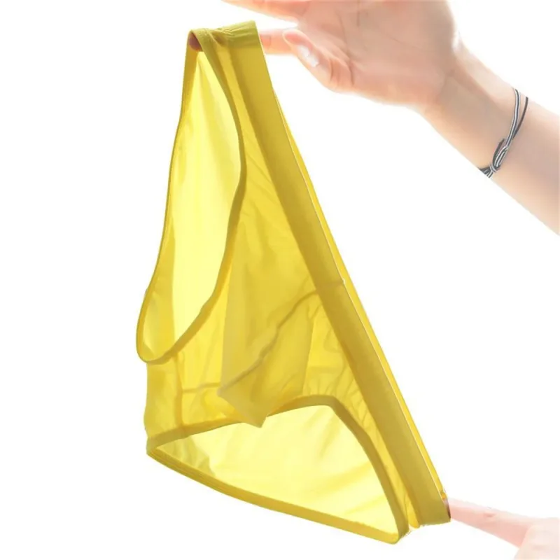 Plus Size M-4XL Man Ice Silk U Pouch Briefs Low Waist Translucent Nylon Underwear One-piece Sexy Ultra-thin Male Underpants