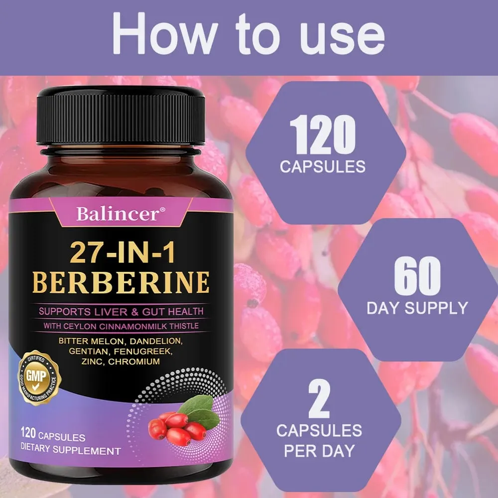 Kapsul Berberin 27-IN-1 - Mengandung Milk Thistle Kayu Manis Ceylon - Mendukung Kesehatan Jantung Sistem Kekebalan Kesehatan Hati & Usus