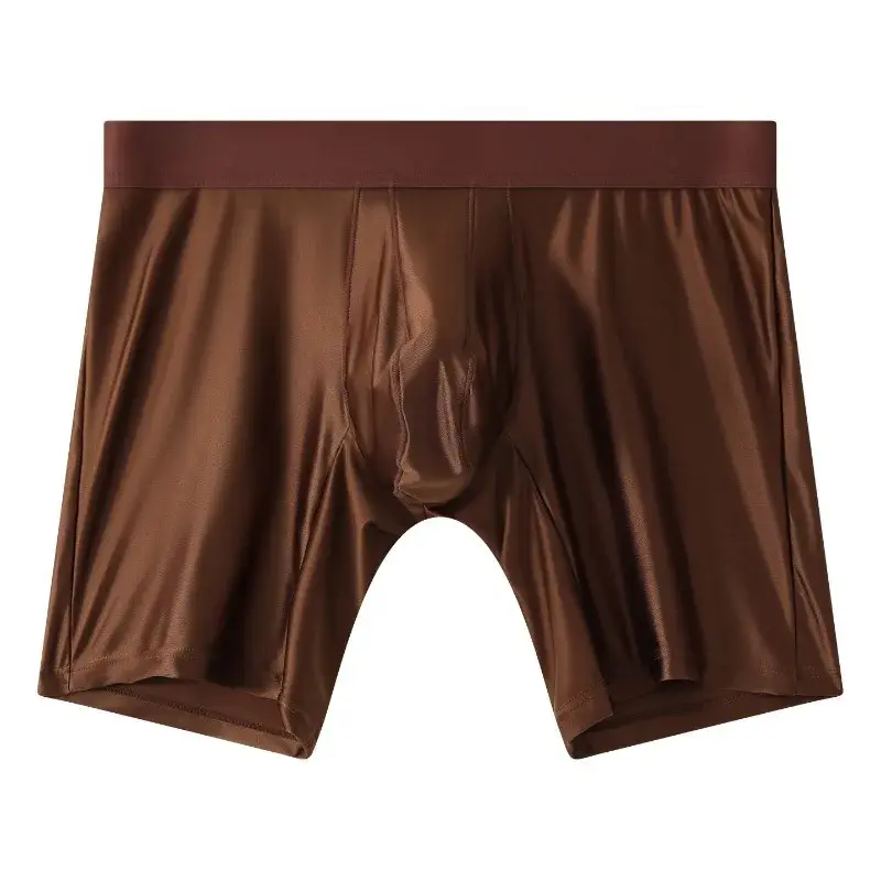 Bright Silky Smooth Underwear Men Stretch Satin Seamless Long Leg Boxer Shorts Bugle Pouch Sport Underpant Club Party Lingerie — image 15