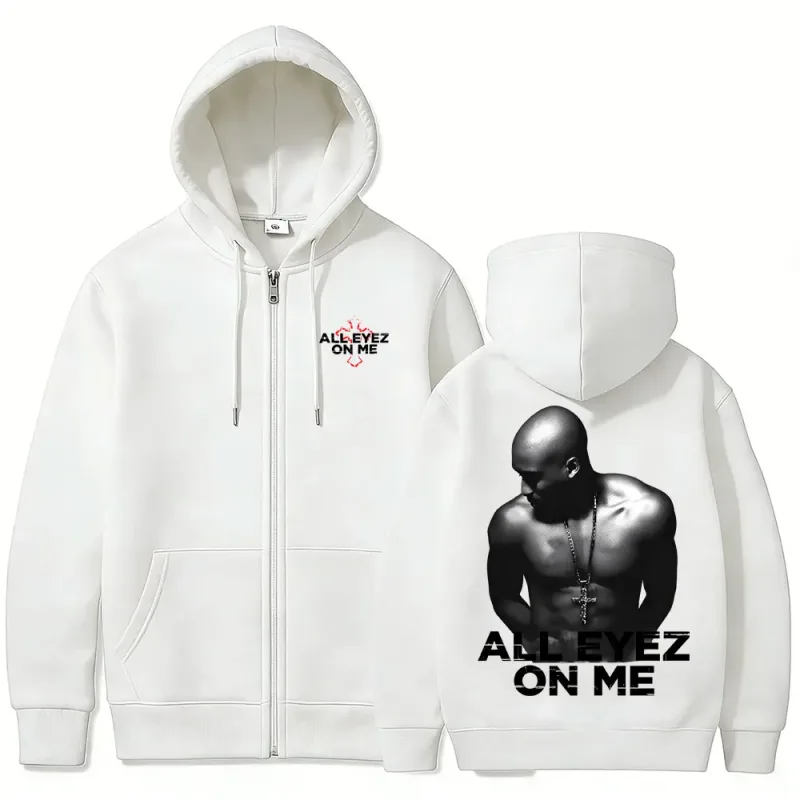 Rapper Tupac 2pac All Eyez on Me Cross Rits Hoodie Mannen Vrouwen Hip Hop Mode Zip Up Hoodies Heren Casual Oversized Streetwear