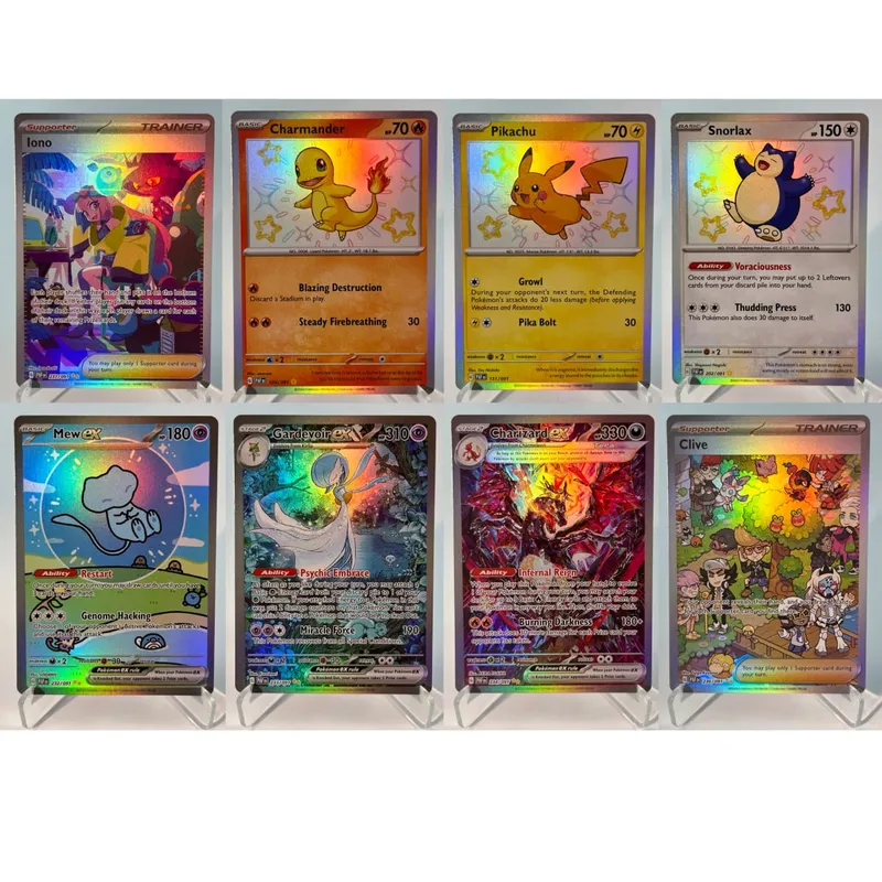 כרטיסי פוקימון 151 PKM PTCG3-D Bulbasaur Squirt Rainbow Gengar לשעבר Holographic Ex GX Rare Collection מתנות צעצועי קרב לתחביבים