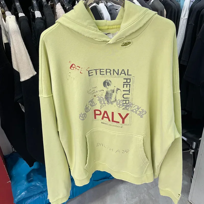 Nouveau surdimensionné PALY sweat à capuche pour homme femme lavé noir endommagé meilleure qualité décontracté Vintage Cardigan Zip sweats — image 21