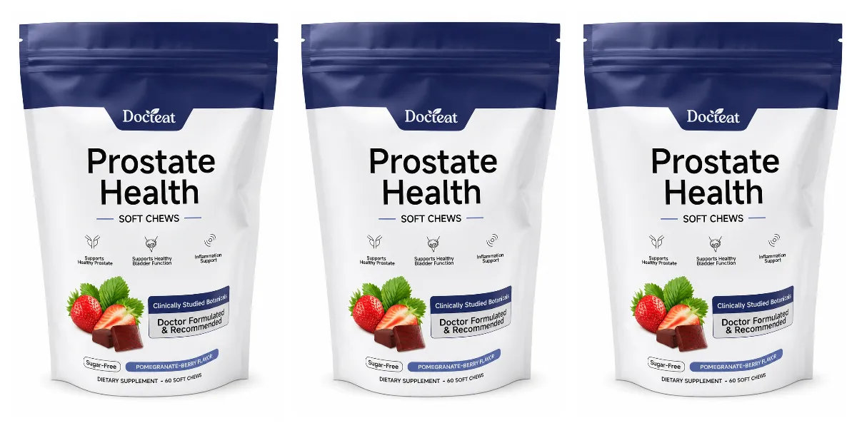 Docteat בריאות הערמונית Soft Chews 60 ספירות ללא סוכר בטעם רימונים-גרגרי יער תמיכה יומית עם תמצית ריישי אבץ ויטמין C