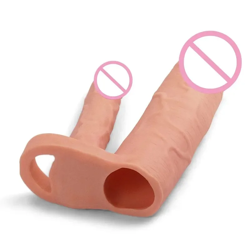 Dildo Realistic Penis Extender Sleeve Reusable Condoms Double Penetration Plug Anal Dildo Intimate Goods Sex Toys For Men