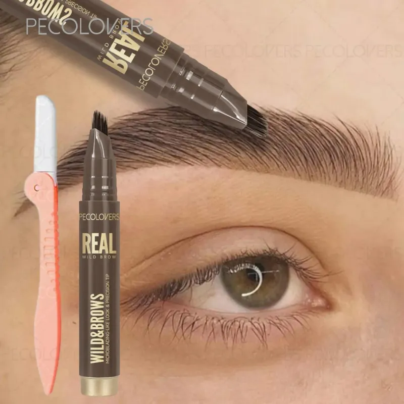 2PCS/SET 3D Wild Waterproof & Sweatproof Eyebrow Pencil &eyebrow Razor Mult Split Tip Eyebrows Pen Eyebrow Portable for Travel — image 2