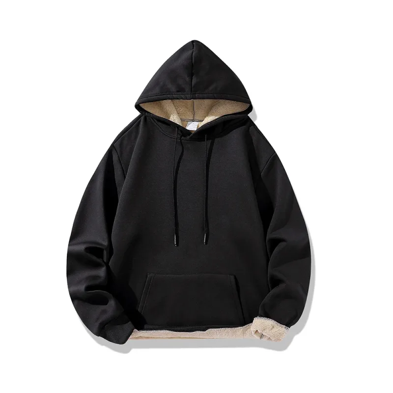 Winter Lamswol Hoodies Dikker Warme Winddichte Sweatshirts Print Capuchon Trui Losse Heren Dames Winter Hoodies Zwart