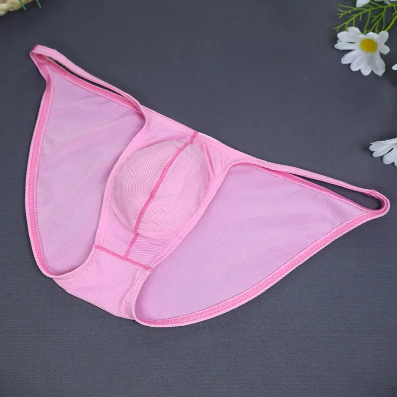 1pc Men Ribbing High Fork Underwear Brief U Convex Pouch Low Rise Panties Solid Color Breathable Comfortable Underpants — image 3