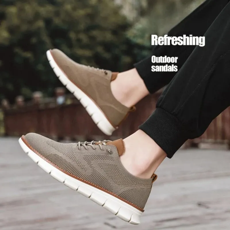 Men Knit Mesh Casual Sneakers Lightweight Lace Up Walking Shoes Flexible Non Slip Soft Breathable Big Size Male Outdoor Footwear — image 6