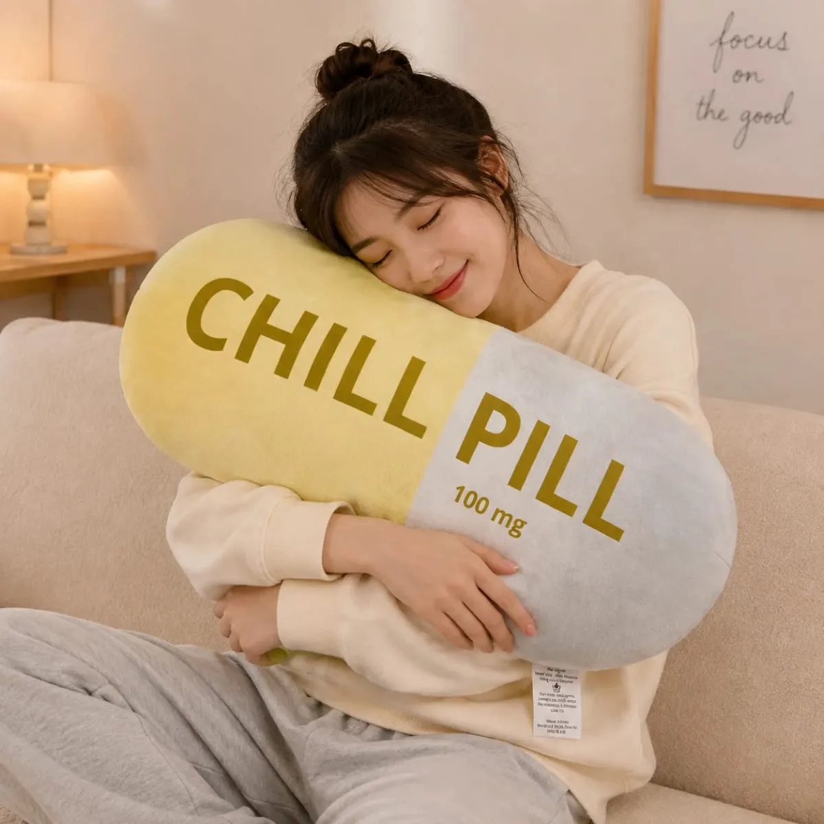 Αστεία Chill Pill Λούτρινο μαξιλάρι Χαριτωμένο καρτούν με γέμιση βελούδινο μαλακό μαξιλάρι καναπέ που αγκαλιάζει κούκλα υπνάκο Μαξιλάρι ύπνου Δώρο γενεθλίων