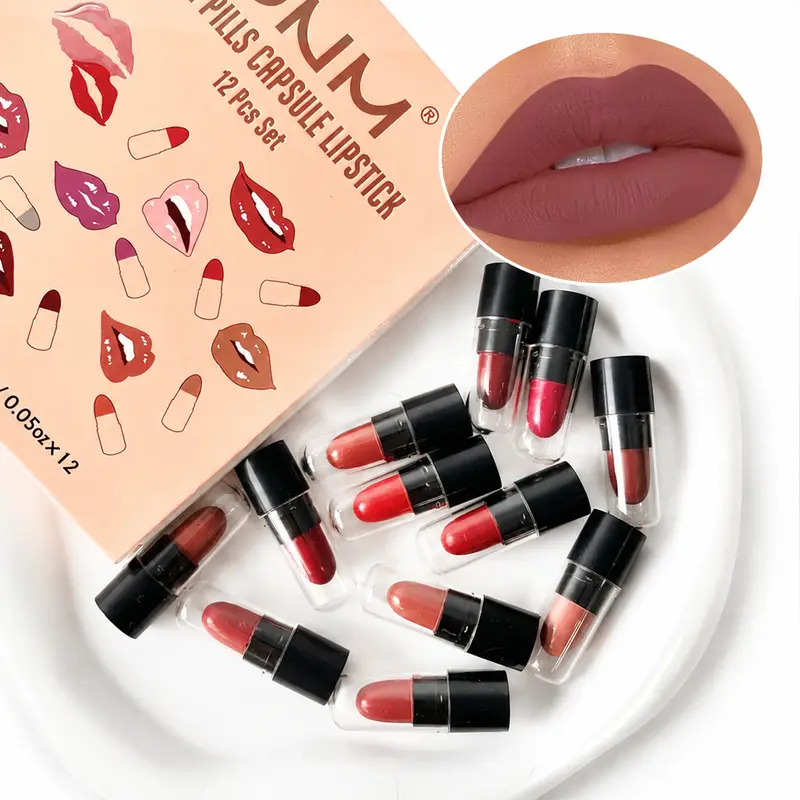 DNM Mini Capsule Lipstick 12 Color Set Ματ αδιάβροχο ανθεκτικό και δεν κολλάει εύκολα σε φλιτζάνια Κραγιόν απόδοσης χρωμάτων