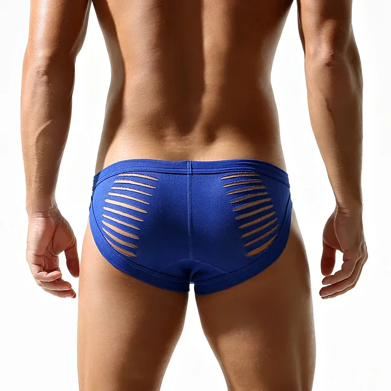 Sexy Men Open Butt Underwear Fashion Hollow Out Bikini Trunks Male Breathable Underpants Low Rise Bulge Pouch Panties Lingerie — image 11
