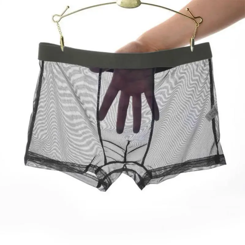 Transparent Boxers for Men See Through Male Underpants Sexy Mesh Low Waist Ice Silk Thin Cooling Men Panties Men Underwear — image 12