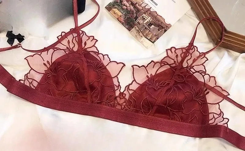 Γαλλικό Κέντημα Δαντέλα Bralette Wireless Triangle Cup σουτιέν για γυναίκες Κομψό σετ εσωρούχων Λεπτές τιράντες Μικρό κάλυμμα στήθους MOYISU