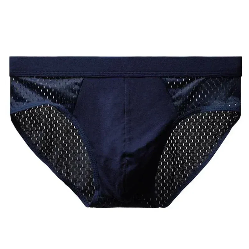 Sous-vêtements en soie glacée pour hommes, slips respirants en Fiber de carbone de bambou, antibactériens, confortables, creux, pantalons froids