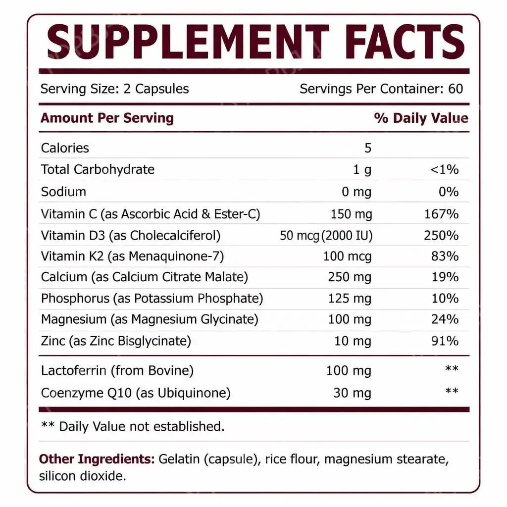 Strong Teeth Capsules Support Tooth Enamel and Gum Tissue Health with Vitamin C Vitamin D3 K2 Calcium and Zinc 120 Capsules — image 2