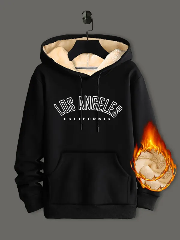 Winter Lamswol Hoodies Dikker Warme Winddichte Sweatshirts Print Capuchon Trui Losse Heren Dames Winter Hoodies Zwart