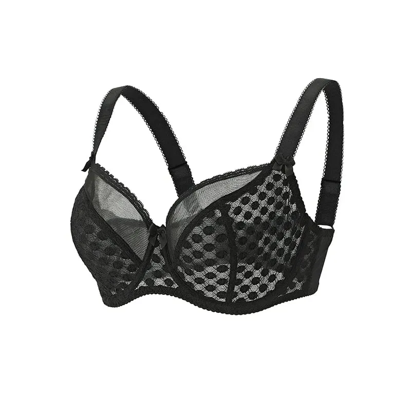 Γυναικείο Curvy Plus Size Πουά Δαντελένιο Σετ εσώρουχα Underwire Support Full Figure Big Cup E F G H I Εσώρουχα που αναπνέουν 2τμχ — image 5