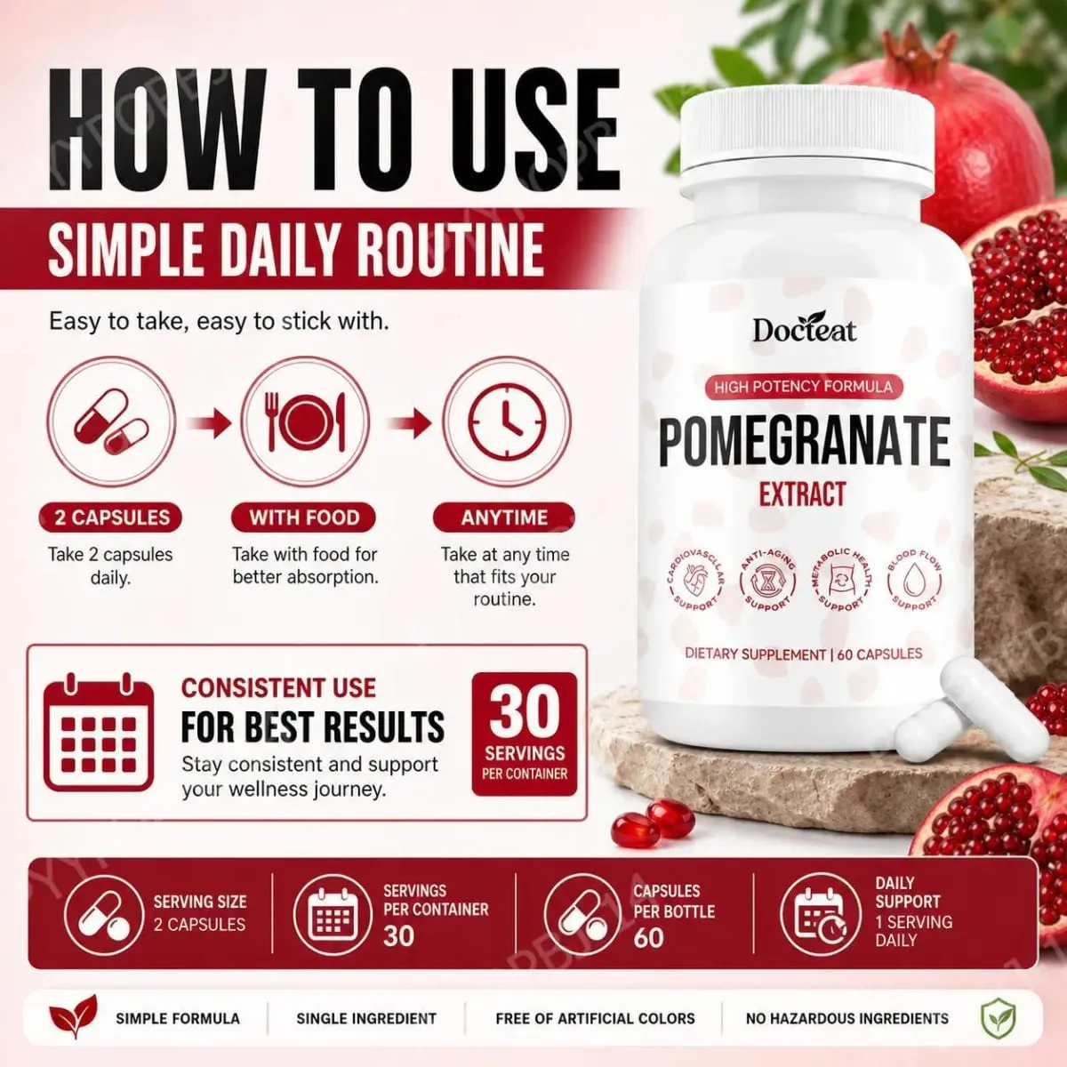 Docteat Pomegranate Fruit Extract Capsules Ellagitannin Antioxidant Defense Immune Support and Oxidative Balance 60 Capsules — image 6