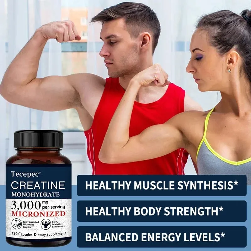 Creatine Monohydrate 3000 mg Capsules Supports Pre-Workout and Healthy Muscles Focus & Memory Easy to Absorb Easy to Swallow